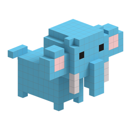 Elephant Cute Voxel Art  3D Icon