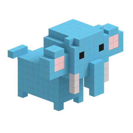 Elephant Cute Voxel Art  3D Icon
