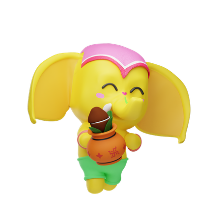 Elephant Holding Kalash  3D Illustration