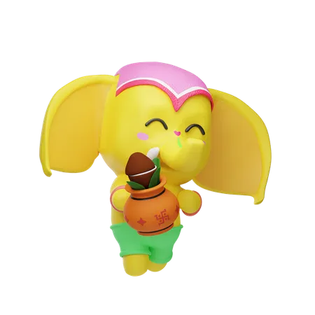 Elephant Holding Kalash  3D Illustration