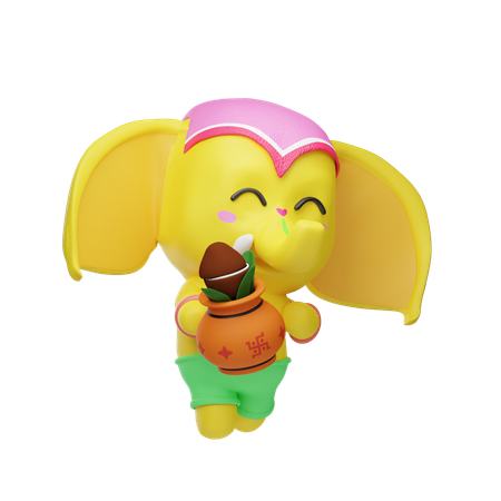 Elephant Holding Kalash  3D Illustration