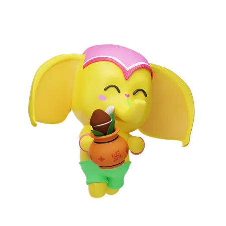 Elephant Holding Kalash  3D Illustration