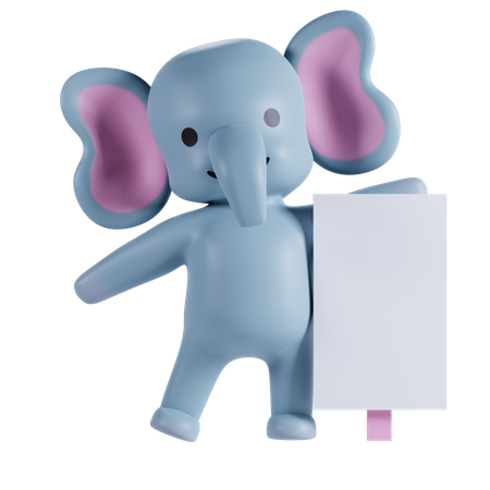 Elephant Holding Placard Board  3D Illustration