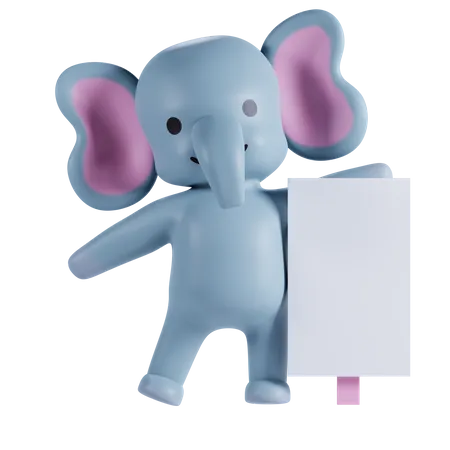 Elephant Holding Placard Board  3D Illustration