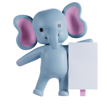 Elephant Holding Placard Board 3D Illustration