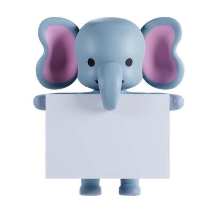 Elephant Holding White Paper 3D Illustration