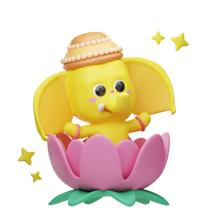Elephant In Lotus  3D Illustration