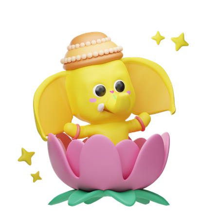 Elephant In Lotus  3D Illustration