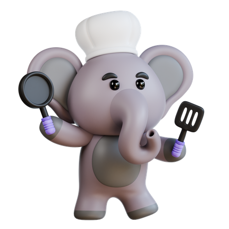 Elephant Is Cooking  3D Illustration