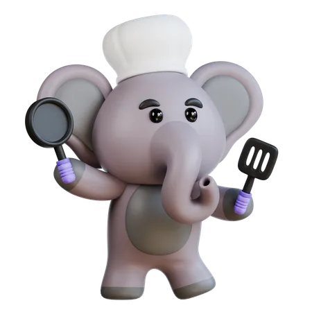 Elephant Is Cooking  3D Illustration