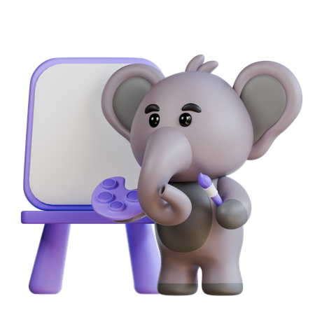 Elephant Is Painting  3D Illustration