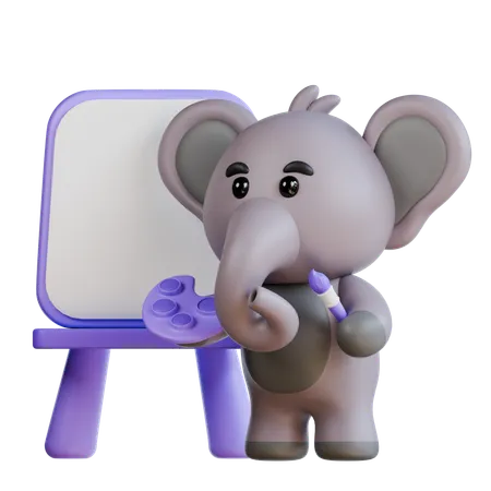 Elephant Is Painting  3D Illustration