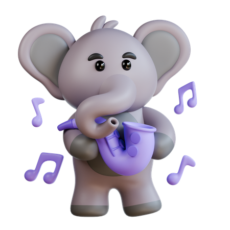 Éléphant jouant du saxophone  3D Illustration