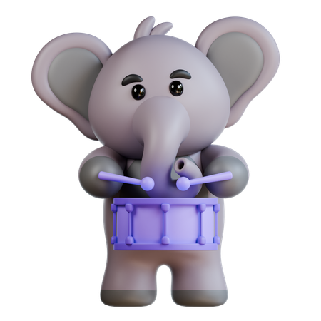 Éléphant jouant du tambour  3D Illustration