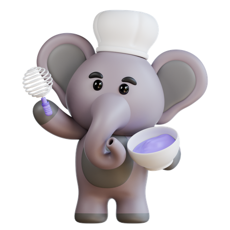 Elephant Make Cake  3D Illustration