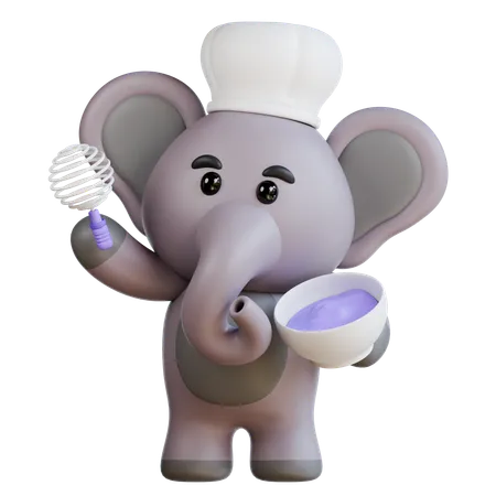 Elephant Make Cake  3D Illustration