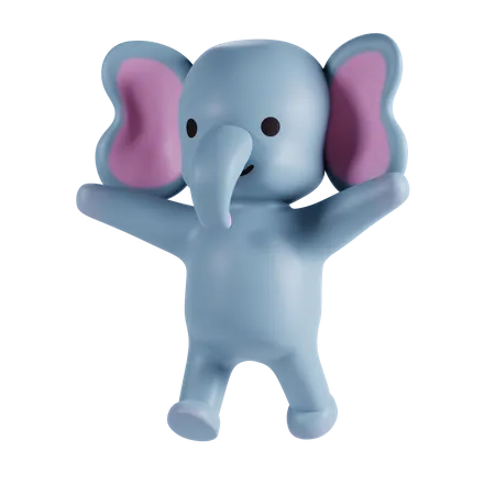 Éléphant mignon agitant la main  3D Illustration