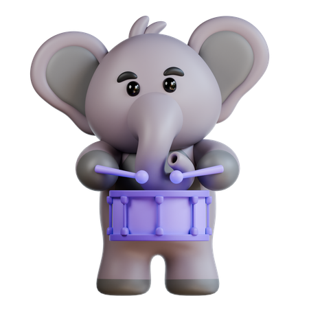 Elephant Playing Drum  3D Illustration