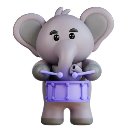 Elephant Playing Drum  3D Illustration