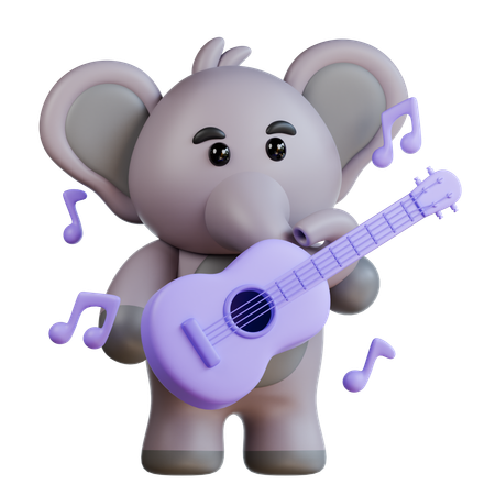 Elephant Playing Guitar  3D Illustration