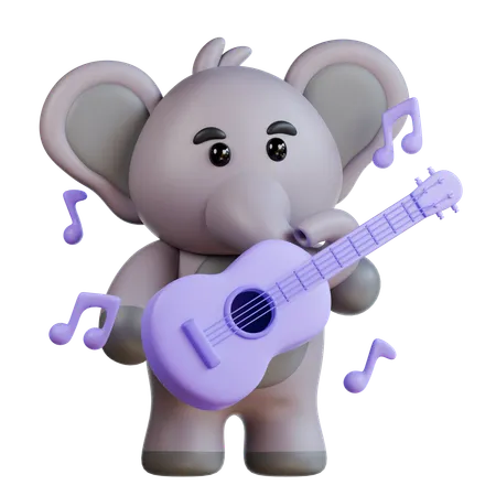 Elephant Playing Guitar  3D Illustration