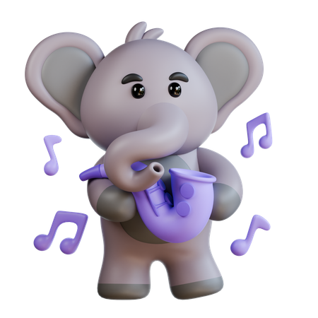 Elephant Playing Saxophone  3D Illustration