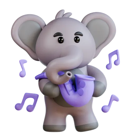 Elephant Playing Saxophone  3D Illustration