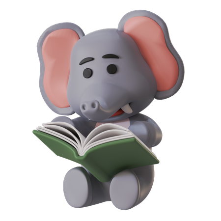 Elephant Reading A Book  3D Illustration