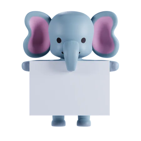 Éléphant tenant du papier blanc  3D Illustration