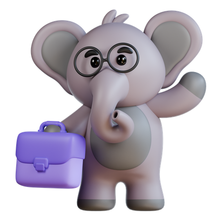Elephant With Briefcase  3D Icon