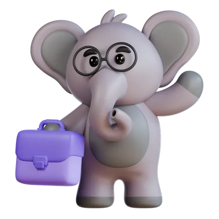 Elephant With Briefcase  3D Illustration