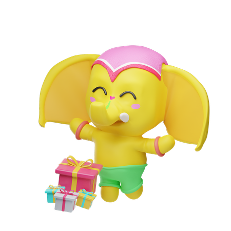 Elephant With Diwali Gifts  3D Illustration