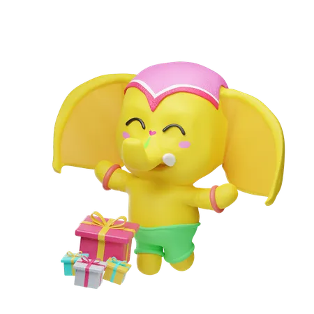 Elephant With Diwali Gifts  3D Illustration