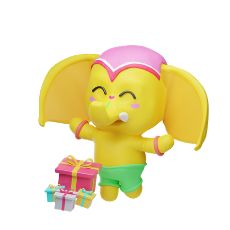 Elephant With Diwali Gifts  3D Illustration