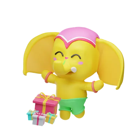 Elephant With Diwali Gifts  3D Illustration