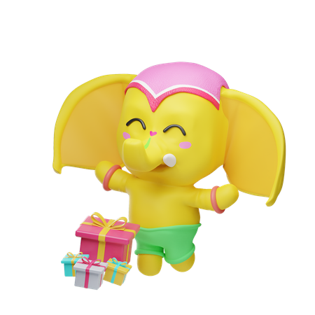 Elephant With Diwali Gifts 3D Illustration