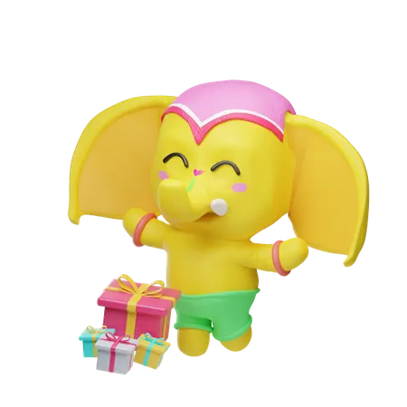 Elephant With Diwali Gifts 3D Illustration