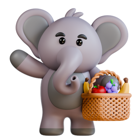 Elephant With Fruits  3D Illustration