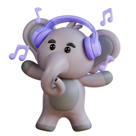 Elephant With Headphone  3D Illustration