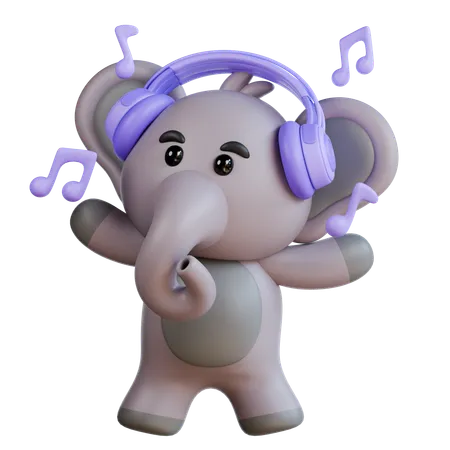 Elephant With Headphone  3D Illustration