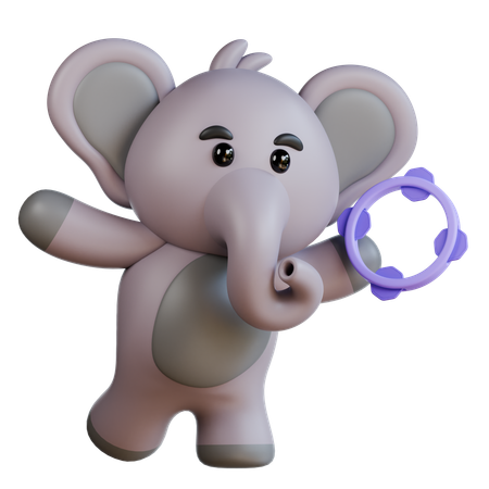 Elephant With Tamborine  3D Illustration