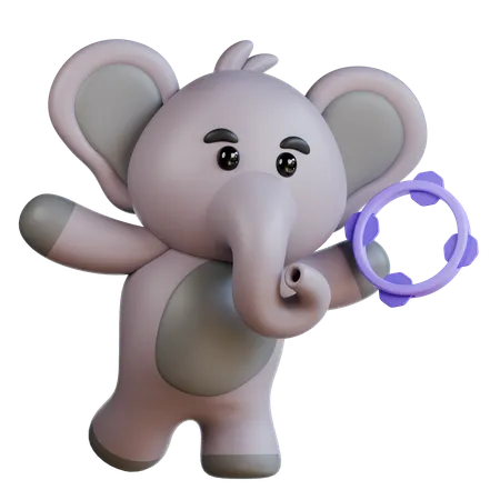 Elephant With Tamborine  3D Illustration