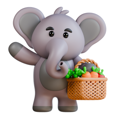 Elephant With Vegetables  3D Illustration