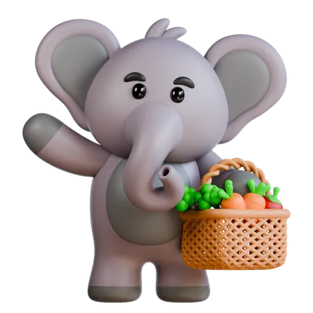 Elephant With Vegetables  3D Illustration