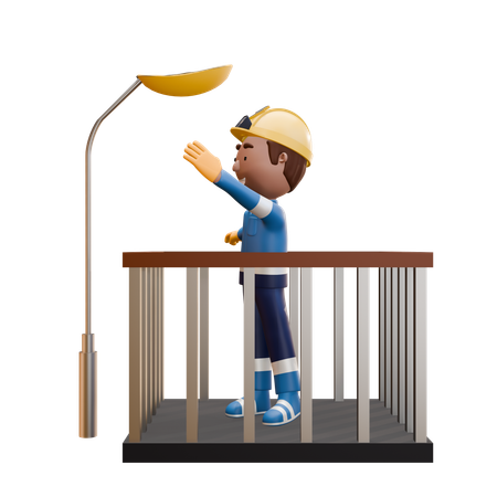 Eletricista em pé e ajuste de lâmpadas  3D Icon