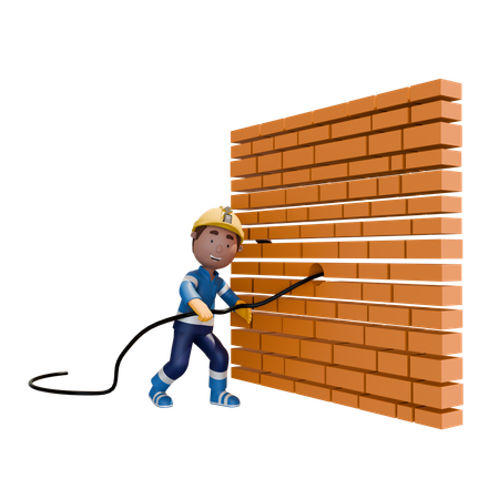Eletricista fazendo fiação de parede de tijolos em buraco  3D Icon