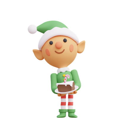 Elf holding cake 3D Illustration