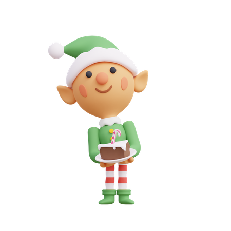 Elf holding cake  3D Illustration