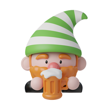Elfe mignon buvant de la bière  3D Icon