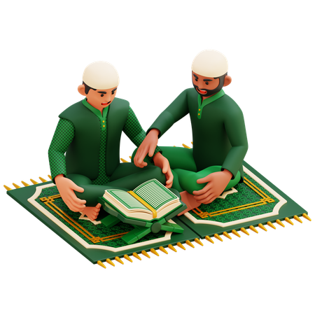 Eltern bringen Männern bei, den Koran zu lesen  3D Illustration